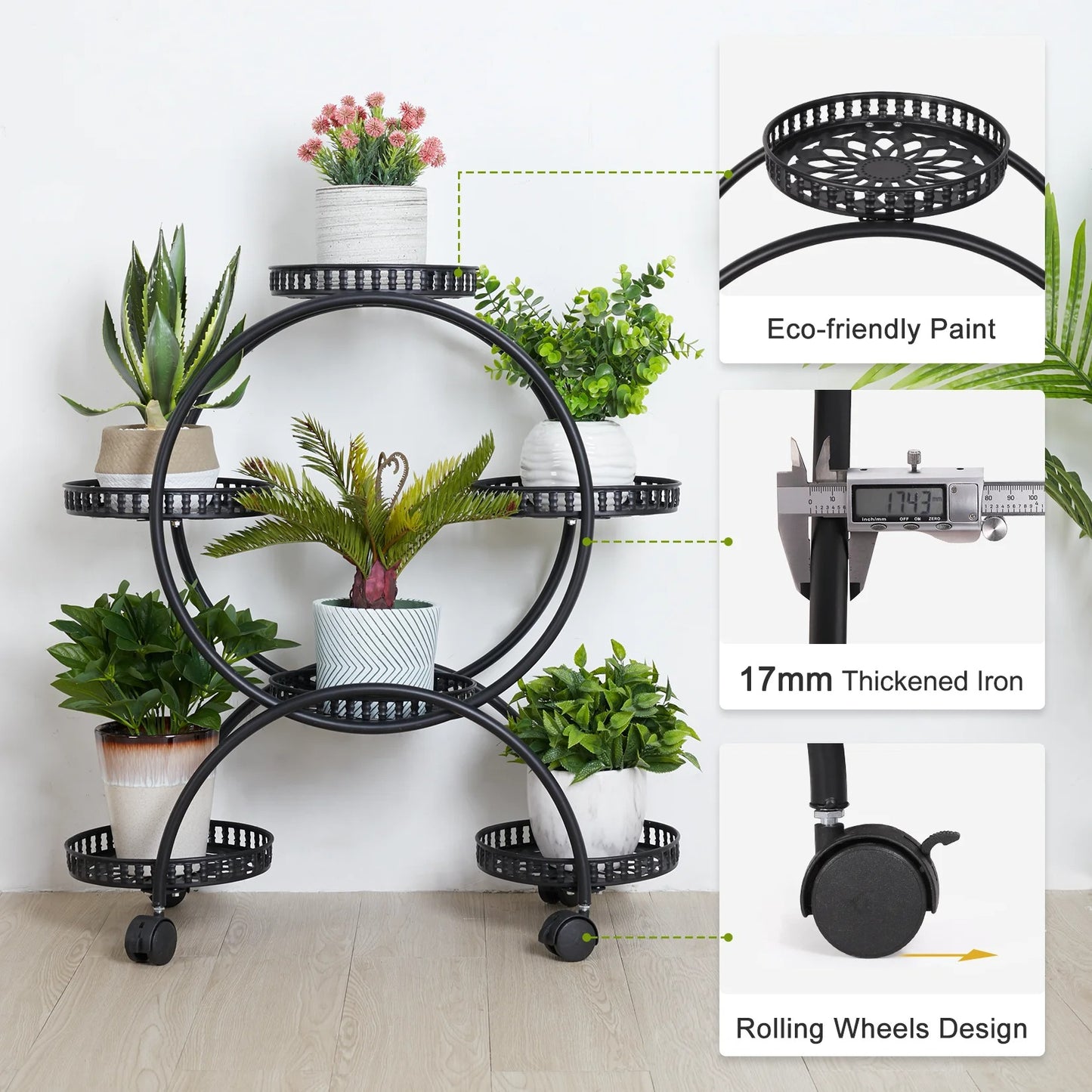 4-Layer Rolling Plant Stand – 6-Pot Flower Holder with Wheels for Balcony, Patio, or Indoor Spaces