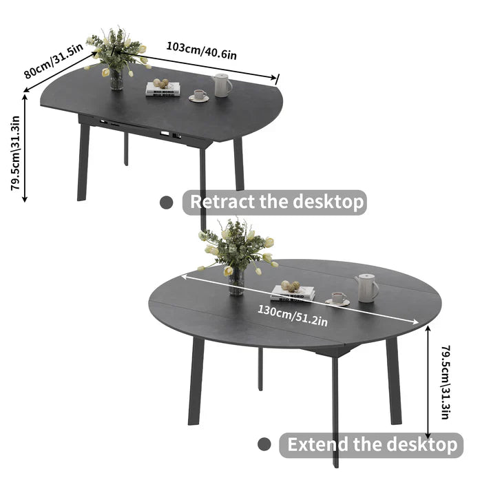 Round Extendable Dining Table 103CM-130CM (31.5'' to 51.2’')