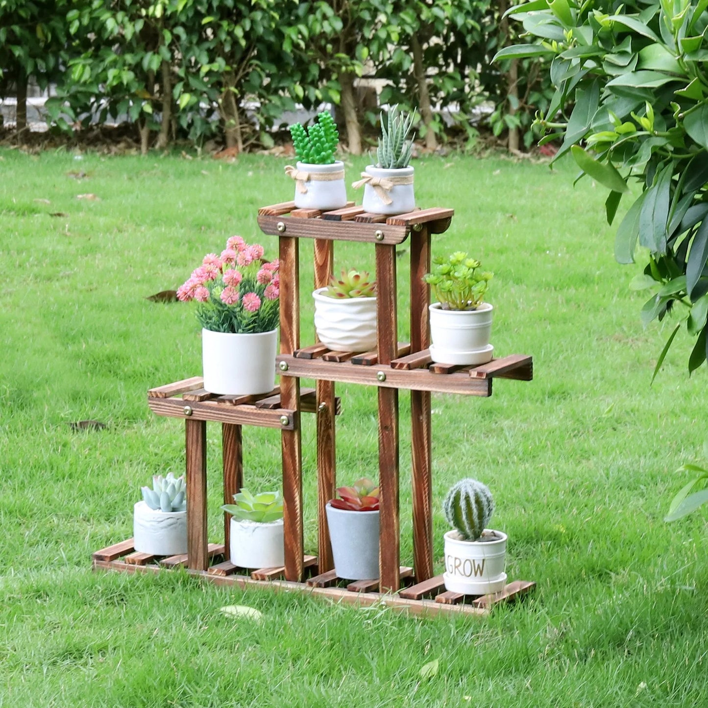 Solid Pine Wood Multi-Tier Plant Stand – Indoor & Outdoor Flower Pot Holder and Ladder Shelf