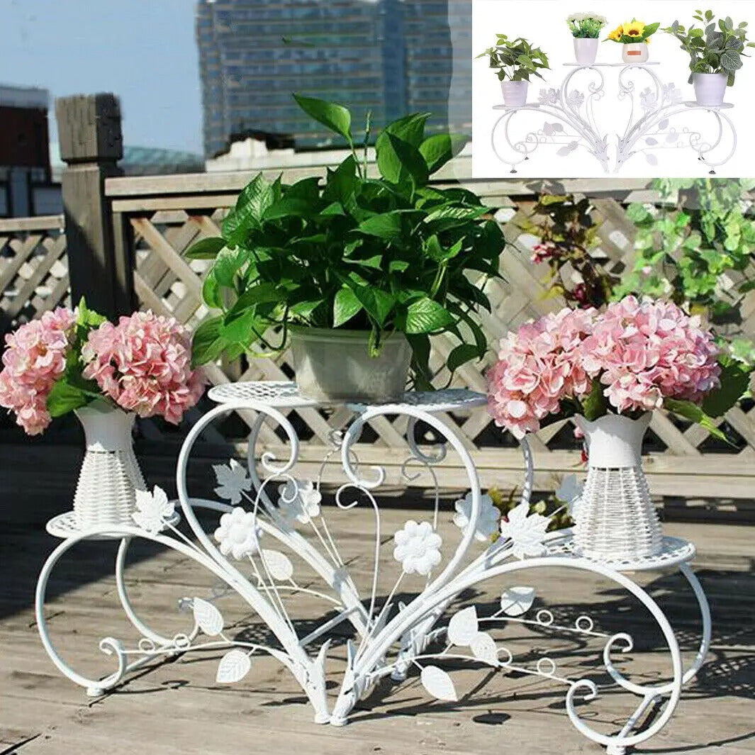 2-Piece Rustproof Metal Plant Stands – 4-Tier Flower Display Racks in White & Black for Gardens, Balconies, and Offices