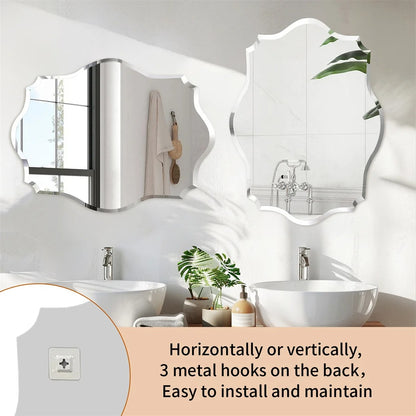 Minimalist Asymmetrical Frameless Wall Mirror – Beveled Edge Vanity Mirror for Bathroom, Hallway & Entryway