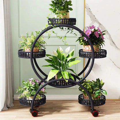 4-Layer Rolling Plant Stand – 6-Pot Flower Holder with Wheels for Balcony, Patio, or Indoor Spaces