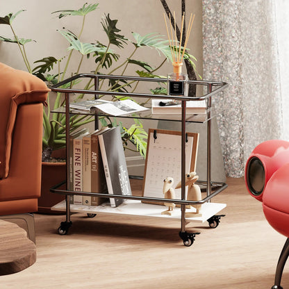 Rolling Bar Cart 2-Tier Luxury Modern Serving Cart on Lockable Wheels