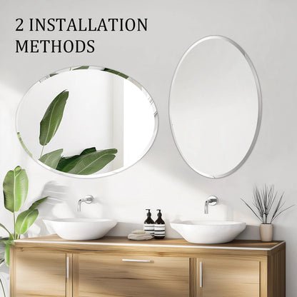 Oval Frameless Bathroom Mirror – High-Definition Vanity Mirror with Beveled Edge for Entryway & Living Room