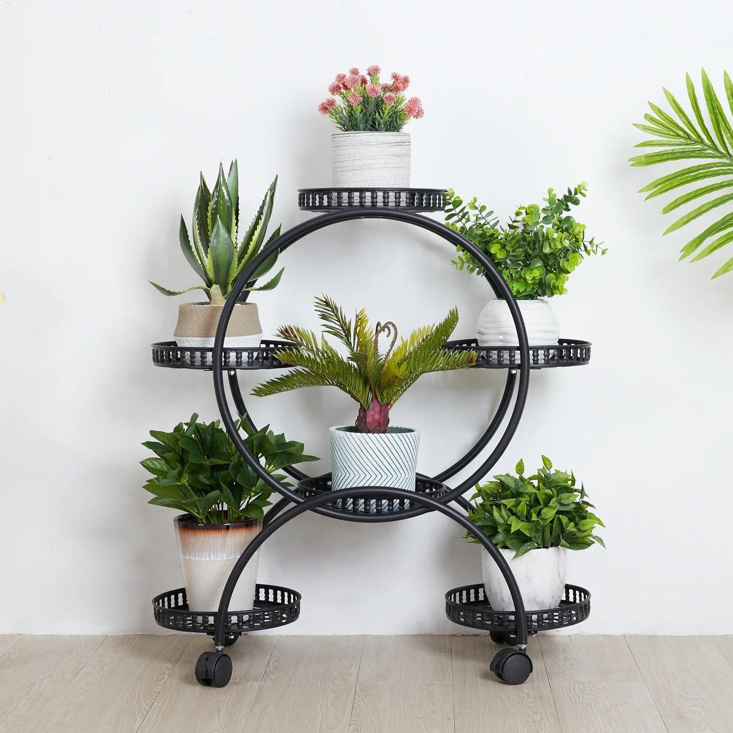 4-Layer Rolling Plant Stand – 6-Pot Flower Holder with Wheels for Balcony, Patio, or Indoor Spaces