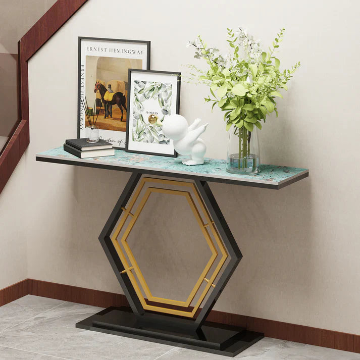 Console Entry Table with Geometric Base for Entryway