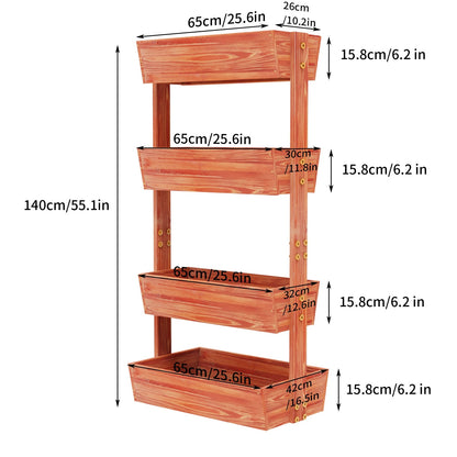 4-tier Vertical Raised Planter Box Elevated Garden Bed Outdoor Wooden Herb Planter