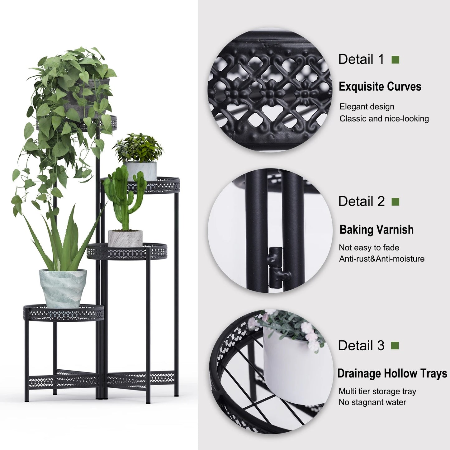 3/4-Tier Foldable Metal Ladder Plant Stand – Indoor/Outdoor Flower Display Shelf for Home, Garden, and Patio