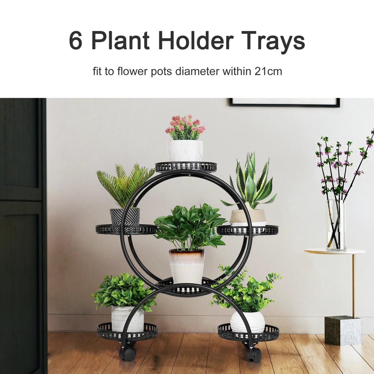 4-Layer Rolling Plant Stand – 6-Pot Flower Holder with Wheels for Balcony, Patio, or Indoor Spaces