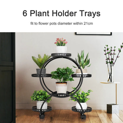 4-Layer Rolling Plant Stand – 6-Pot Flower Holder with Wheels for Balcony, Patio, or Indoor Spaces