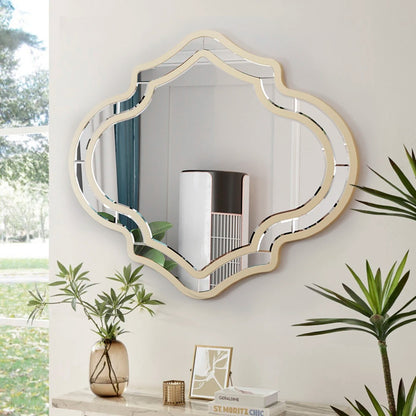 Large Gold Wall Mirror with Glass Frame – Modern Accent Mirror with Golden Rim for Living Room & Hallway Decor