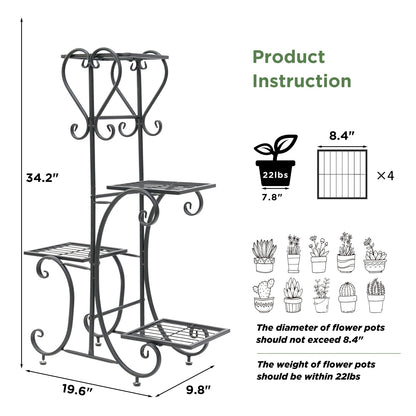 4-Tier Metal Plant Stand – Indoor/Outdoor Flower Display Rack for Balcony and Living Room