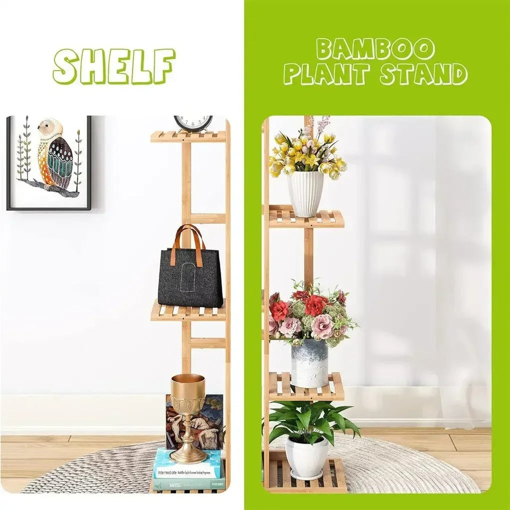 5 / 6 Tier Tall Bamboo Corner Plant Stand – Indoor & Outdoor Flower Display Rack