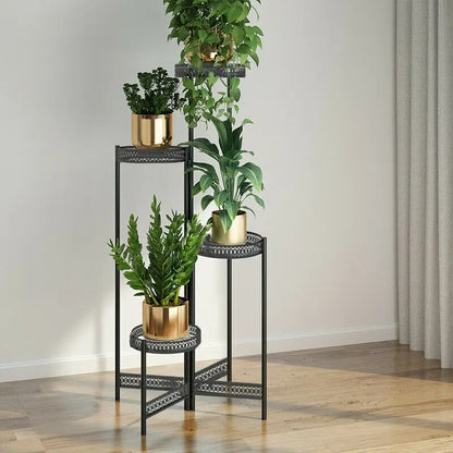 3/4-Tier Foldable Metal Ladder Plant Stand – Indoor/Outdoor Flower Display Shelf for Home, Garden, and Patio