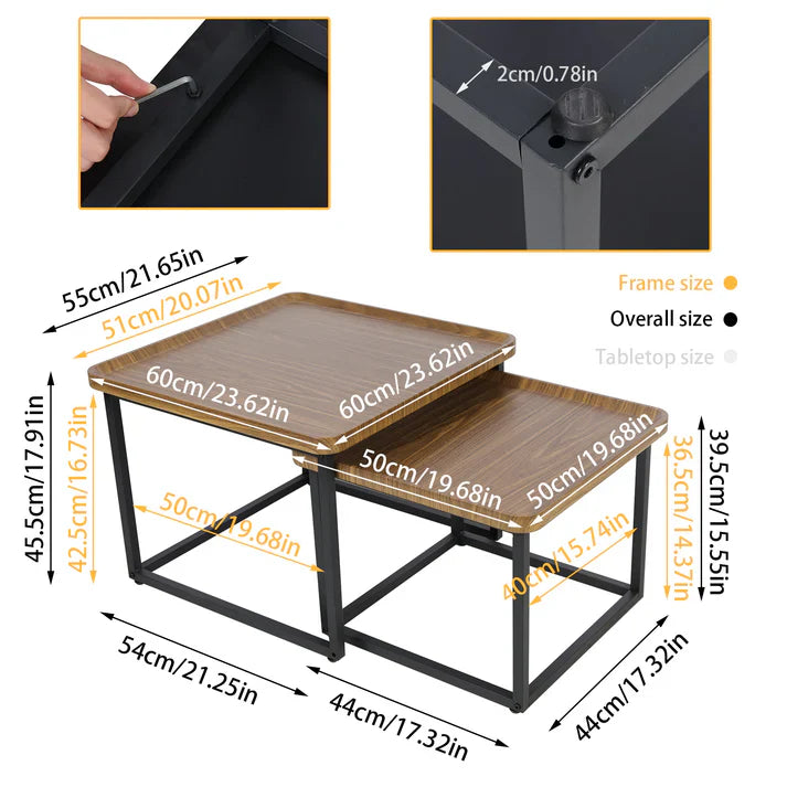 Set of 2 Industrial Nesting Rectangle Coffee Tables, Living Room Inspo