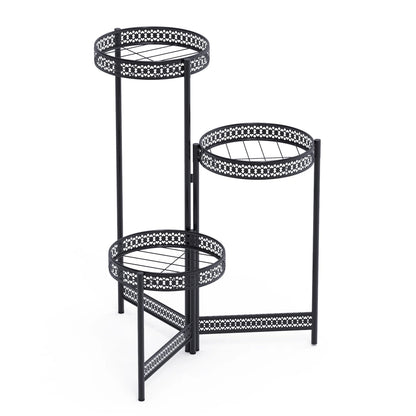 3/4-Tier Foldable Metal Ladder Plant Stand – Indoor/Outdoor Flower Display Shelf for Home, Garden, and Patio