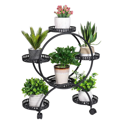 4-Layer Rolling Plant Stand – 6-Pot Flower Holder with Wheels for Balcony, Patio, or Indoor Spaces