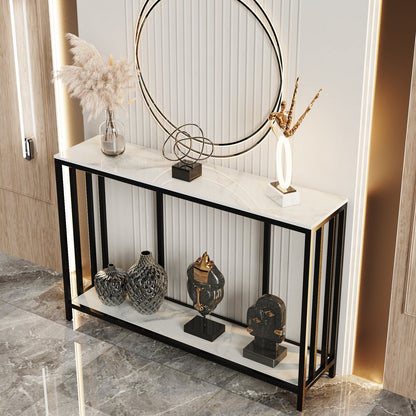 Modern Sintered Stone Console Table with Metal Base