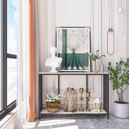 Modern Sintered Stone Console Table with Metal Base