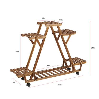 Multiple Flower Pots Holder Wooden Plant Stand - Elevate Garden Space