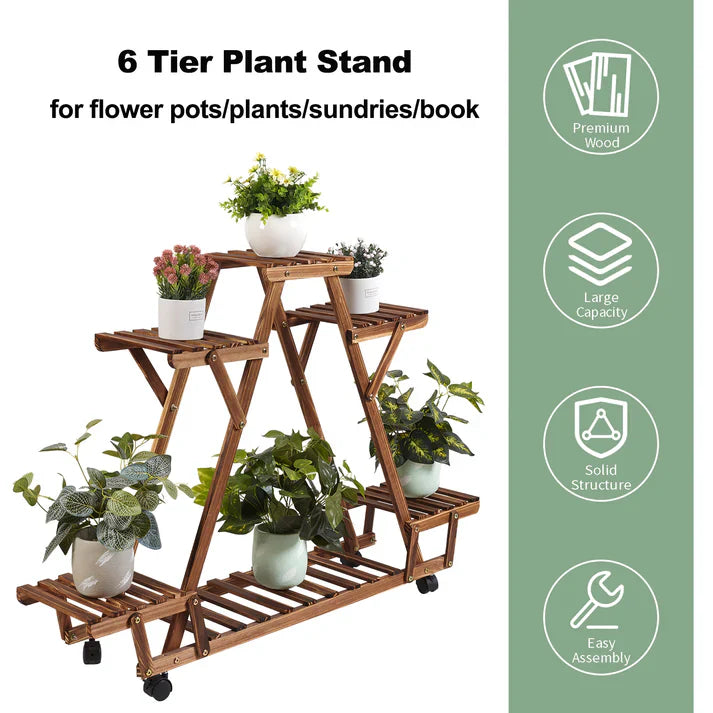 Multiple Flower Pots Holder Wooden Plant Stand - Elevate Garden Space