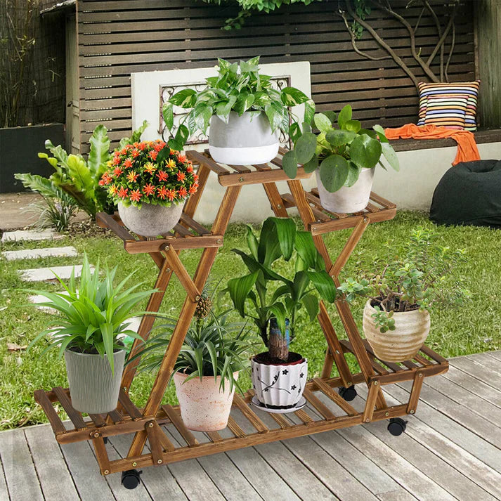 Multiple Flower Pots Holder Wooden Plant Stand - Elevate Garden Space