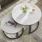 2PCS  Glossy White Texture Nesting Coffee Table Sintered Stone-top Stacking