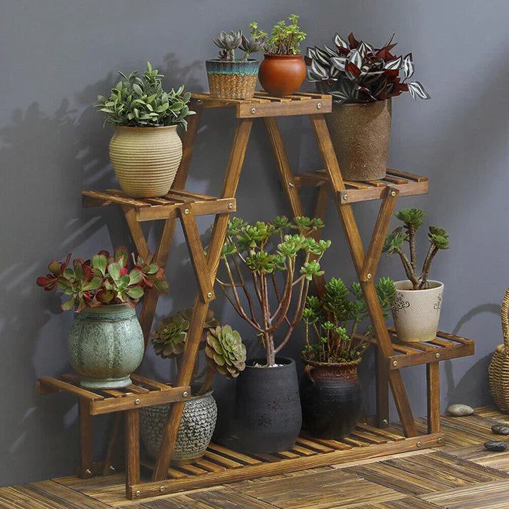 Multiple Flower Pots Holder Wooden Plant Stand - Elevate Garden Space